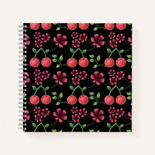 Rotes Kirsch-Blumenmuster Notizblock (Vorderseite)