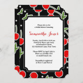 Rotes Kirsch-und Stern-Retro gestempelschnittenes Einladung (Vorne/Hinten)