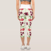Rotes Kirschblütenmuster Capri Leggings (Rückseite)