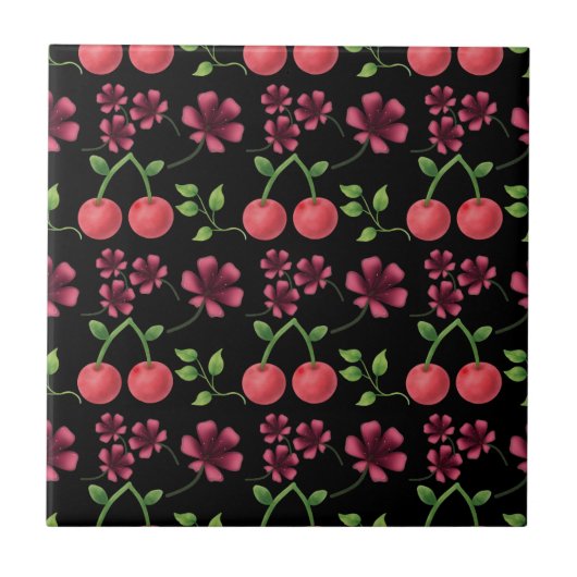 Rotes Kirschblütenmuster Fliese (Vorderseite)