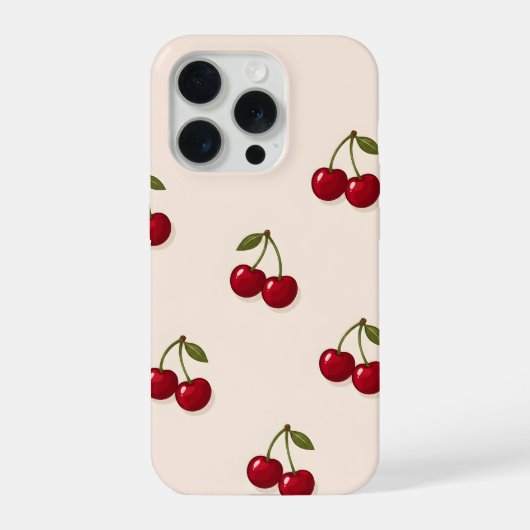 Rotes Kirschenfrucht Retro-Muster iPhone Hülle (Rückseite)
