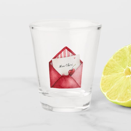 Rotes Kirschenherz-Umschlag Valentinstag Schnapsglas (Vorderseite)