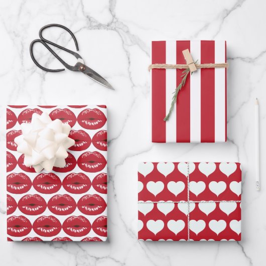 Rotes Kiss Lips Wrapping Paper-Set Geschenkpapier Set (Vorderseite)