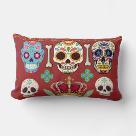 Rotes Kissen - Gothic - Totenkopf und Knochen