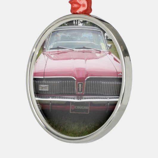 Rotes klassisches antikes Auto alten Mercury-Pumas Silbernes Ornament (Links)