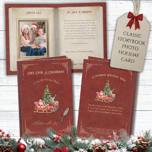 Rotes klassisches Märchenbuch-Weihnachtsfamilienfo Feiertagskarte
