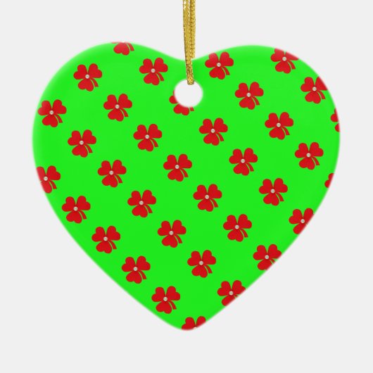 Rotes Klee, weiße Perle für den St. Patrick's Day Keramik Ornament (Vorne)