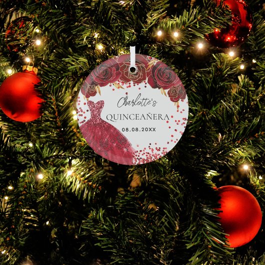 Rotes Kleid aus Quinceanera Blume weiß Ornament Aus Glas