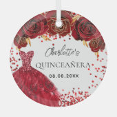 Rotes Kleid aus Quinceanera Blume weiß Ornament Aus Glas (Vorderseite)