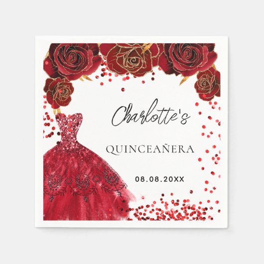 Rotes Kleid aus Quinceanera Blume weiß Serviette (Vorderseite)