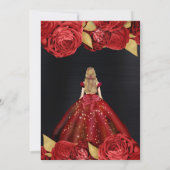 Rotes Kleid Blonde Frauen Blume Sweet 16 Einladung (Rückseite)