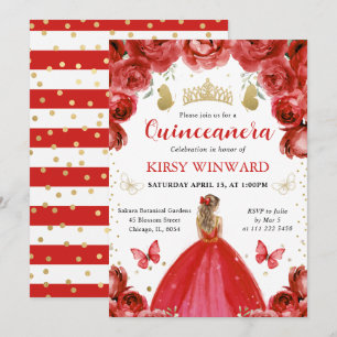 Rotes Kleid Blonde Haare Prinzessin Quinceanera Einladung