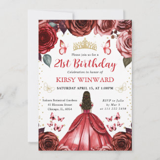 Rotes Kleid Brünett Hair Princess Geburtstag Einladung