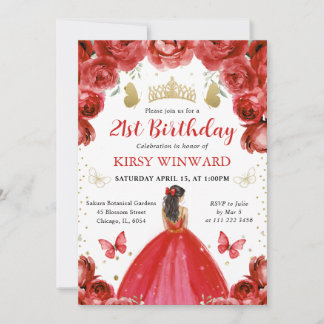 Rotes Kleid Brünett Hair Princess Geburtstag Einladung