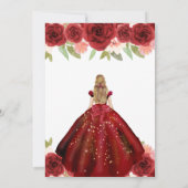 Rotes Kleid Brünette Blume Frauen Süß 16 Einladung (Rückseite)