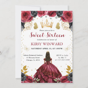 Rotes Kleid Brünette Prinzessin Sweet 16 Einladung