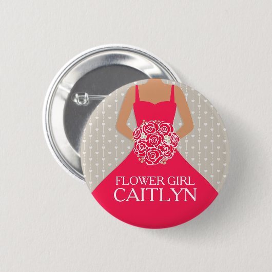 Rotes Kleid des Blumenmädchens nannte Button (Vorne & Hinten)