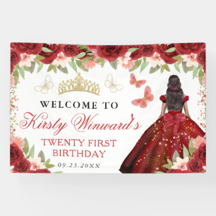 Rotes Kleid Dunkle Haut Prinzessin Floral Geburtst Banner