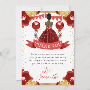 Rotes Kleid Dunkle Haut Prinzessin Geburtstag Dankeskarte