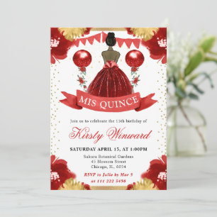 Rotes Kleid Dunkle Haut Prinzessin Quinceanera Einladung