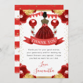 Rotes Kleid Dunkle Haut Prinzessin Sweet 16 Dankeskarte (Vorne/Hinten)