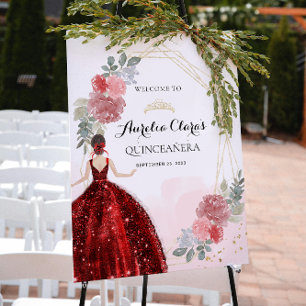 Rotes Kleid Floral Geometric Quinceañera Birthday Poster