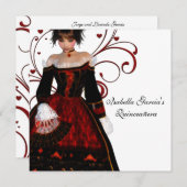 Rotes Kleid Herzliche Wirbel Elegantes Weiß Quince Einladung (Vorne/Hinten)