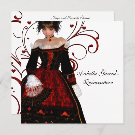 Rotes Kleid Herzliche Wirbel Elegantes Weiß Quince Einladung (Vorne/Hinten)