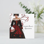 Rotes Kleid Herzliche Wirbel Elegantes Weiß Quince Einladung (Stehend Vorderseite)