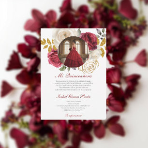 Rotes Kleid Quinceanera mit Bild auf Spanisch Einladung