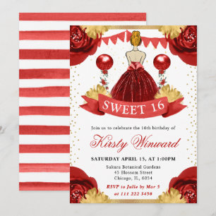 Rotes Kleid Rote Haare Prinzessin Sweet 16 Einladung