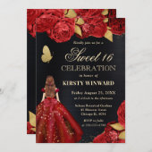 Rotes Kleid Rothaarige Frauen Blume Süß 16 Einladung (Vorne/Hinten)