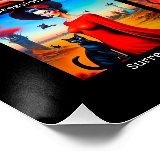 Rotes Kleid Schwarze Katze Kunstbewegungen Poster (Ecke)