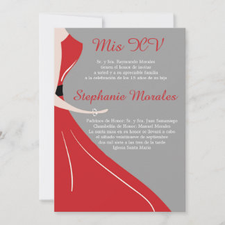 Rotes Kleid Silhouette Quinceanera Einladung