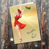 Rotes Kleid und Holly Retro Pinup Karte