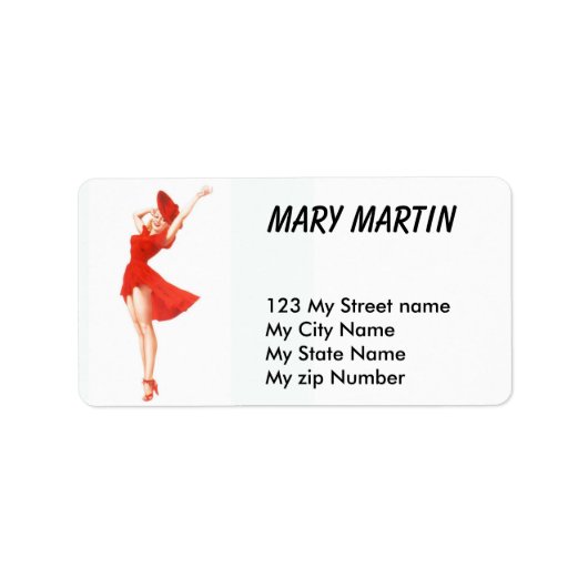 Rotes Kleid Vintag Retro Adressaufkleber (Vorne)