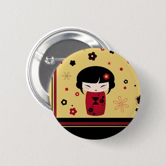 Rotes Kokeshi Button (Vorne & Hinten)