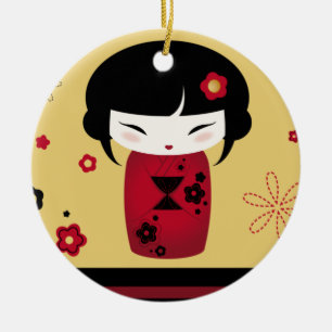Rotes Kokeshi Keramikornament