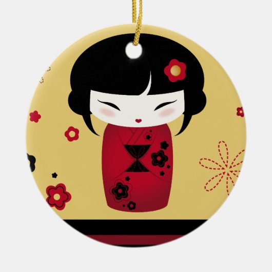 Rotes Kokeshi Keramikornament (Vorne)