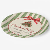 Rotes Koketten-Bogen-Script-Weihnachtsbaum-Party Pappteller (Schrägansicht)