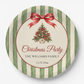 Rotes Koketten-Bogen-Script-Weihnachtsbaum-Party Pappteller