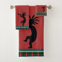Rotes Kokopelli Badetuch Set