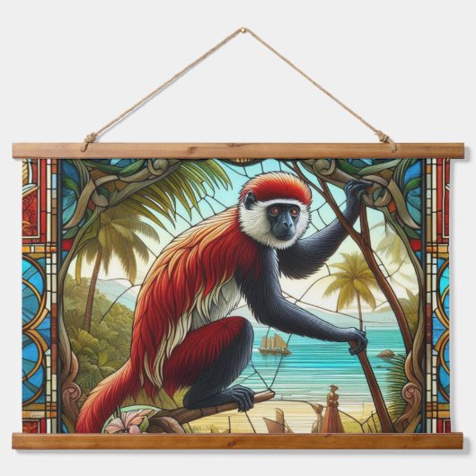 ROTES KOLOBUS-MONKEY, WALL TAPESTRY WANDTEPPICH MIT HOLZRAHMEN (Vorne)