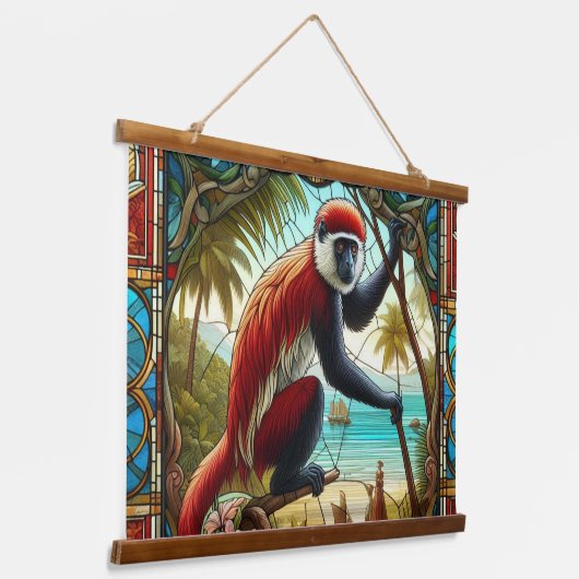 ROTES KOLOBUS-MONKEY, WALL TAPESTRY WANDTEPPICH MIT HOLZRAHMEN (Gewinkelt)