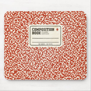 Rotes KompositionsNotebook mit Label Mousepad