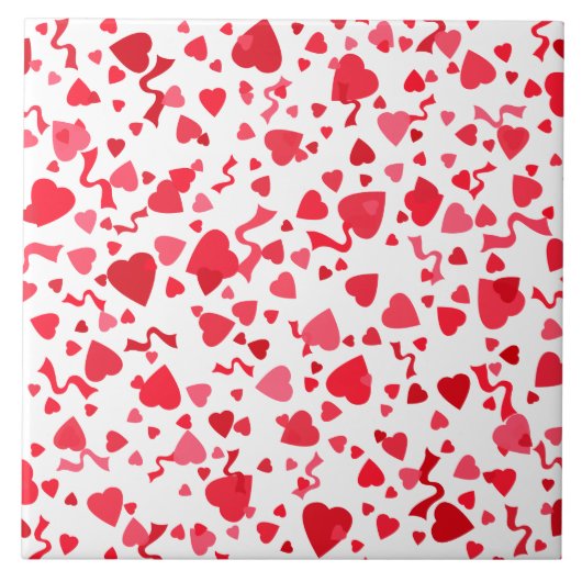 Rotes Konfetti-Herzen-Design Fliese (Vorderseite)