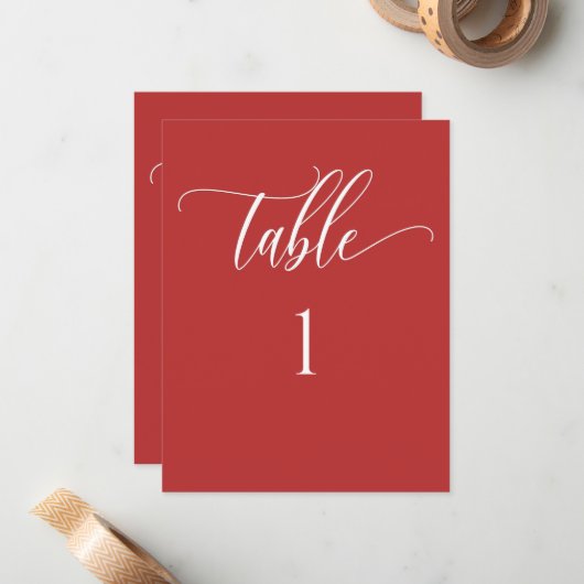 Rotes Korallen Moderne Minimalistische Tischnummer (Vorderseite/Rückseite Beispiel)