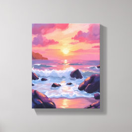 Rotes Korallen-Sonnenuntergang | Ozeanwellen Aquar Leinwanddruck