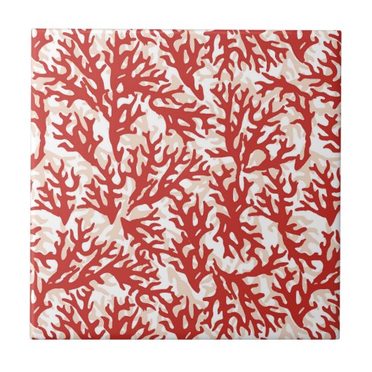 Rotes Korallenmuster 2 Fliese (Vorderseite)