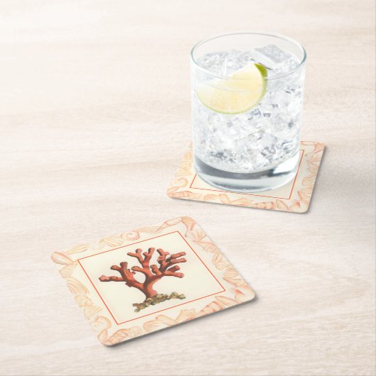 Rotes Korallenriff mit Conch-Muschel-Grenze Rechteckiger Pappuntersetzer (Vor Ort)